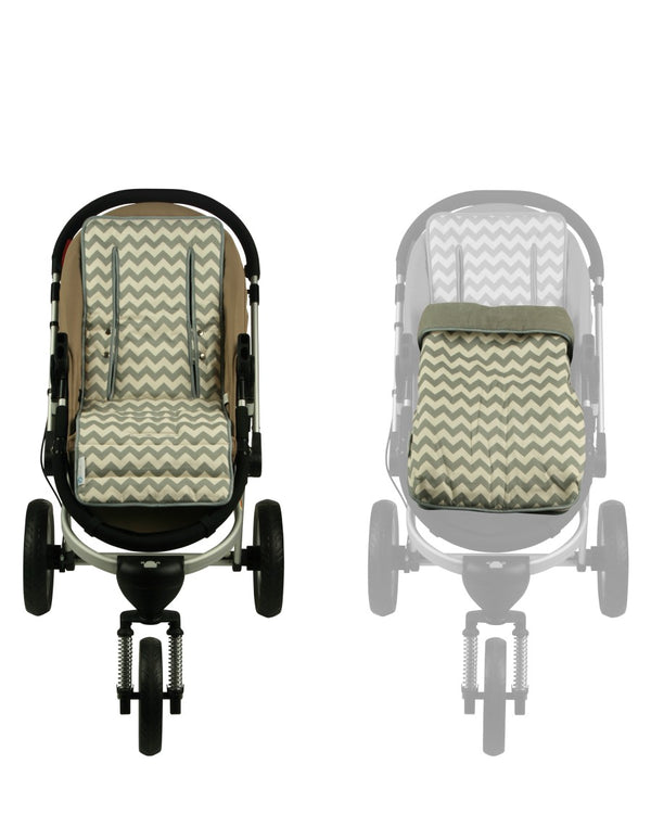 2 in 1 Infant Footmuff Set- Grey Chevron