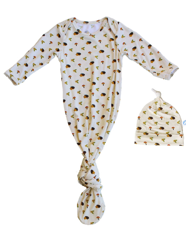 Baby Knotted Gown & Hat Set - Happy Hedgehog