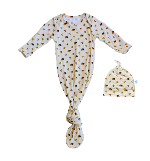 Baby Knotted Gown & Hat Set - Happy Hedgehog