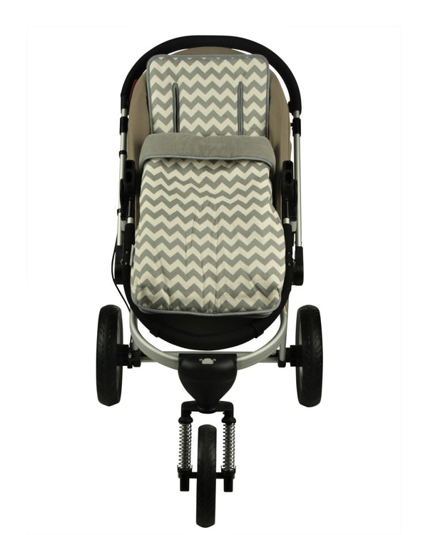 2 in 1 Infant Footmuff Set- Grey Chevron