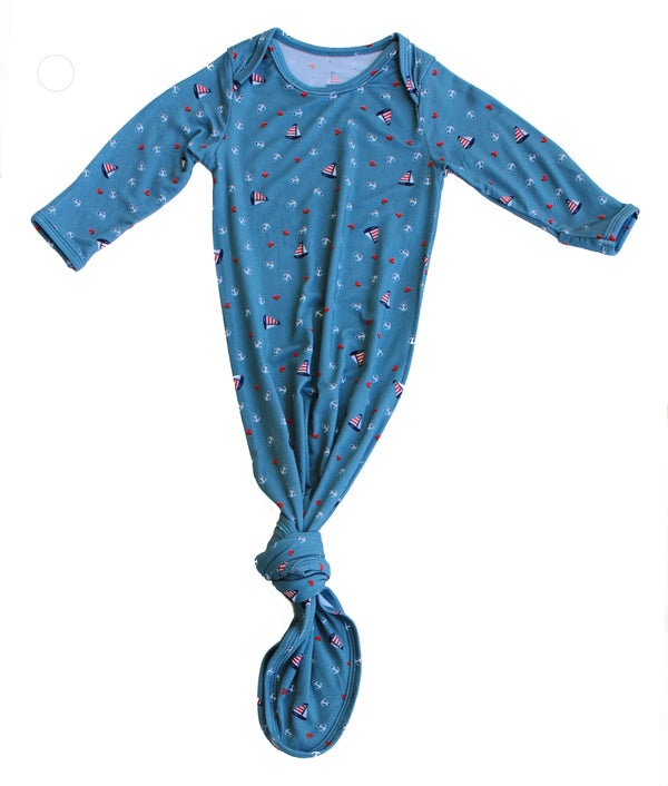 Baby Knotted Gown & Hat Set - Nautical Teal