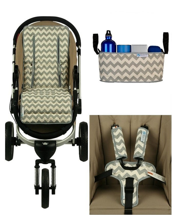 Pram Liner Bundle Set - Grey Chevron