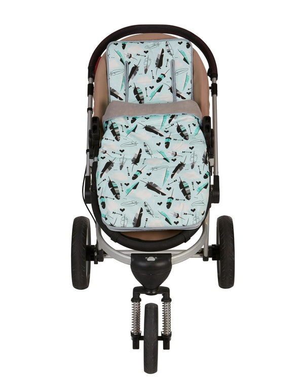 2 in 1 Infant Footmuff Set- Aqua Feather