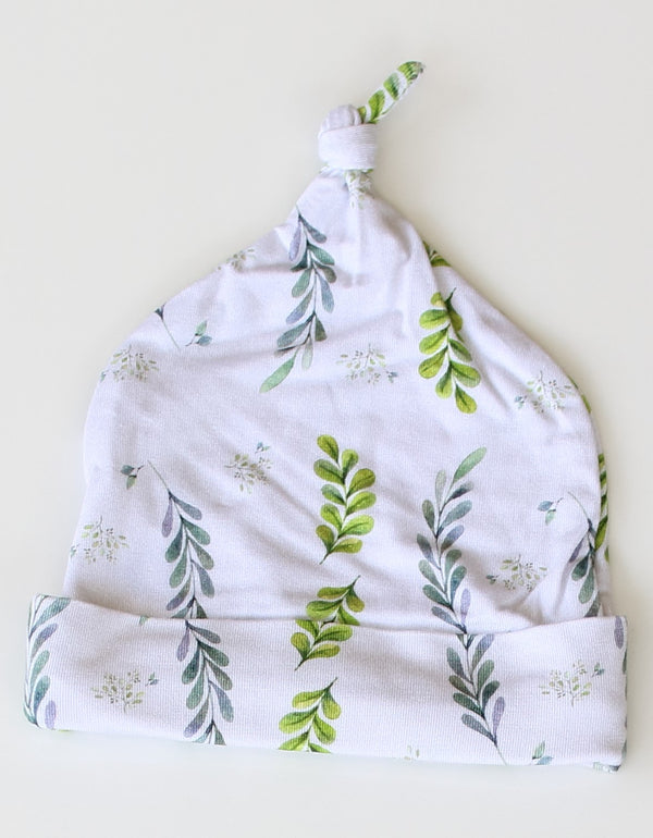 Baby Knotted Hat - Olive Leaves