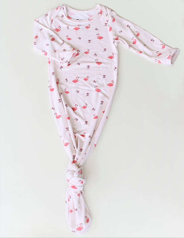 Baby Knotted Gown & Hat Set - Pink Flamingo