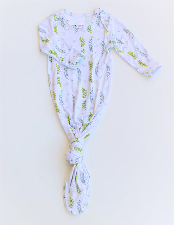 Baby Knotted Gown & Hat Set - Olive Leaves