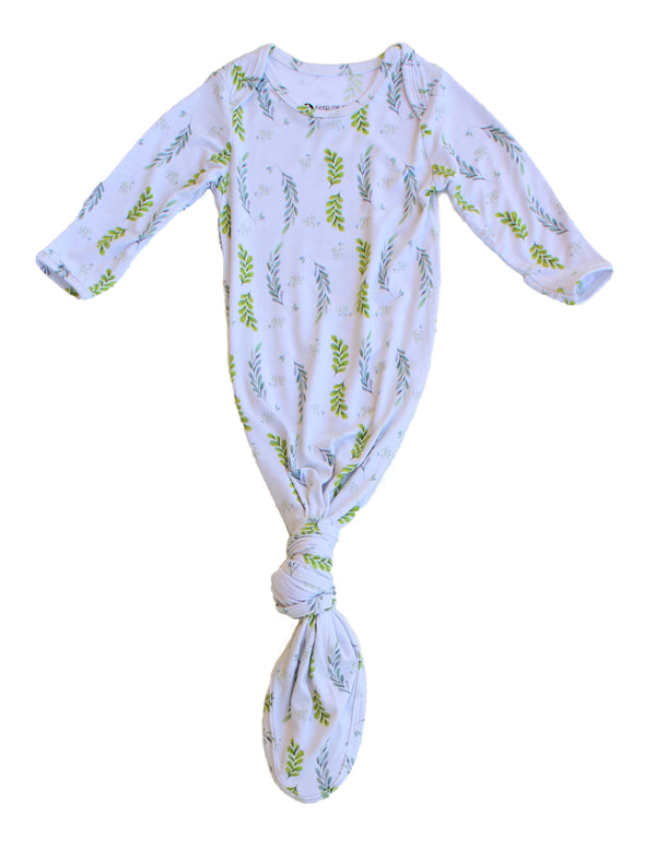 Baby Knotted Gown & Hat Set - Olive Leaves