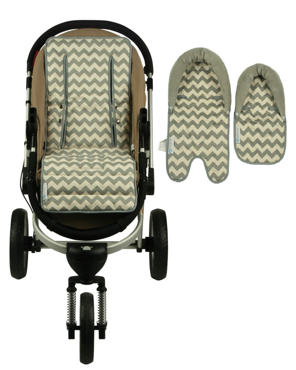 Pram Liner & Head Hugger Set - Grey Chevron